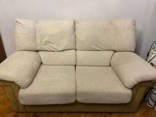 Sofá de 2 plazas tela beige y marrón