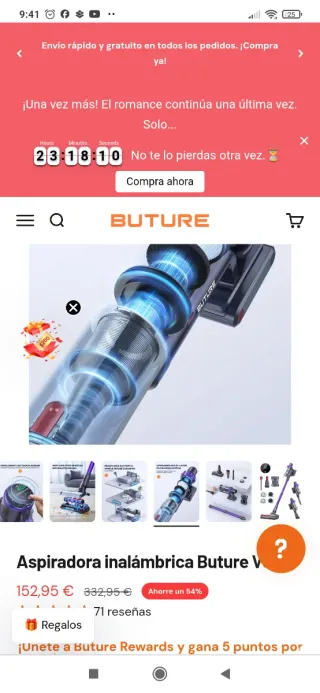 Aspiradora escoba sin cable Buture VC70 .