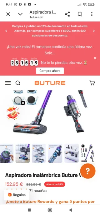 Aspiradora escoba sin cable Buture VC70 .