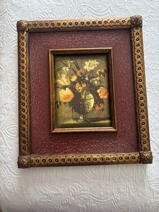 Cuadro decorativo floral dorado y rojo