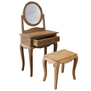 Toletta con Specchio e Sgabello in Mogano 65x34cm