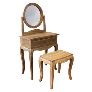 Toletta con Specchio e Sgabello in Mogano 65x34cm