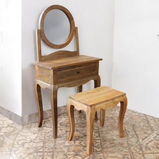 Toletta con Specchio e Sgabello in Mogano 65x34cm