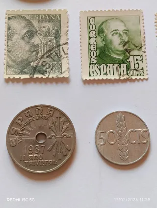 Lote de monedas y sellos antiguos España franco