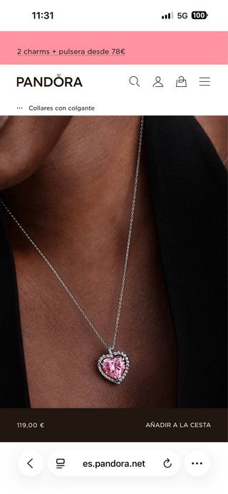 Collar Pandora Corazón Rosa y Plata