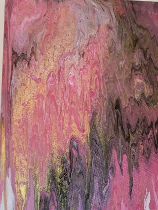 Quadro astratto oro e rosa