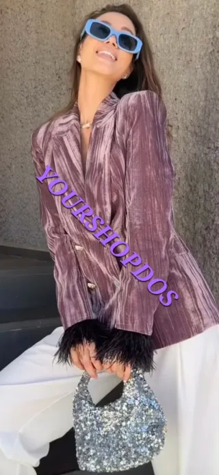 Blazer terciopelo plumas Zara Talla L