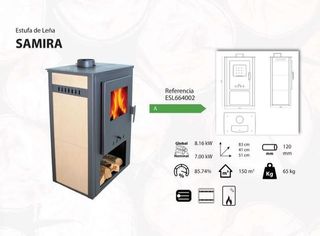 Estufa de leña nueva SAMIRA 10.56 kW AST1014
