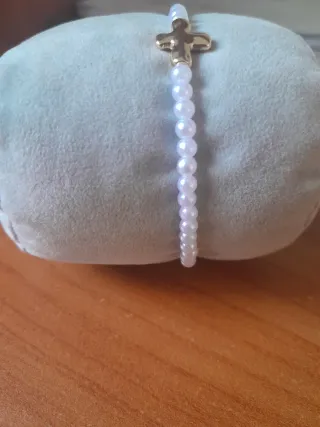 Braccialett perle e croce oro bianco