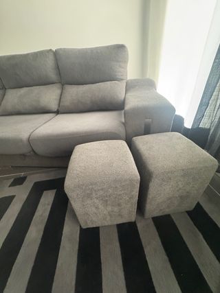 Sofá Chaise Longue Gris 3 Plazas, con dos fundas.