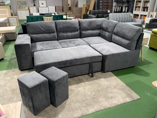 Sofá Cama Gris con 2 Puff - Envio GRATIS