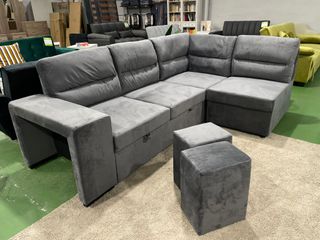 Sofá Cama Gris con 2 Puff - Envio GRATIS