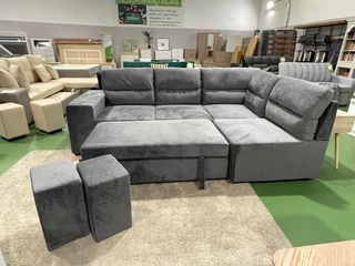 Sofá Cama Gris con 2 Puff - Envio GRATIS