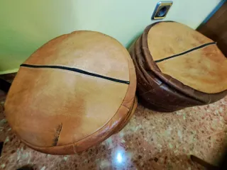 Puff piel camello redondo