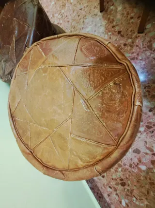 Puff piel camello redondo