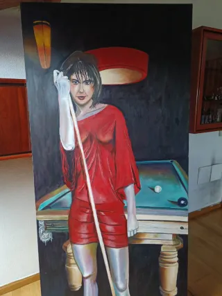Cuadro mujer en mesa de billar