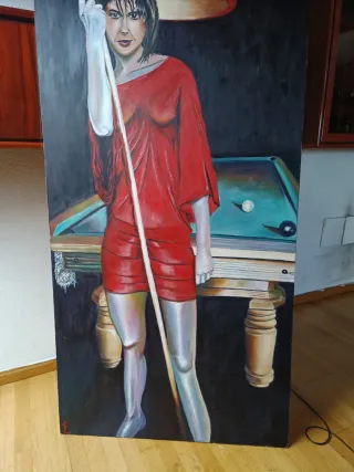 Cuadro mujer en mesa de billar