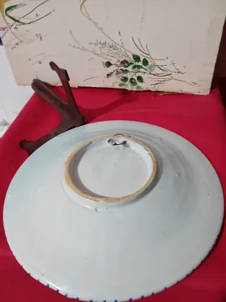 Plato Cerámica Decorativo Azul y Amarillo