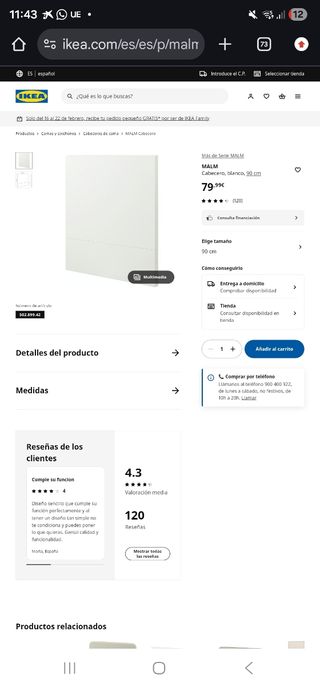 Malm ikea cabecero blanco 90cm