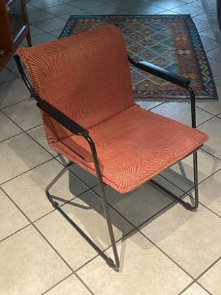 Set 4 Sedie con Braccioli Tessuto e Metallo