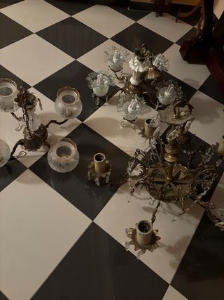 Lámparas vintage bronce y cristal