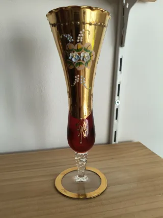 Vaso per fiori in vetro di Murano oro e rosso