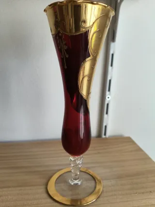 Vaso per fiori in vetro di Murano oro e rosso