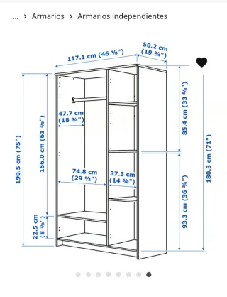 Armario BRIMNES Ikea 3 puertas con espejo y led