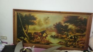 Antico quadro con cavalli e paesaggio