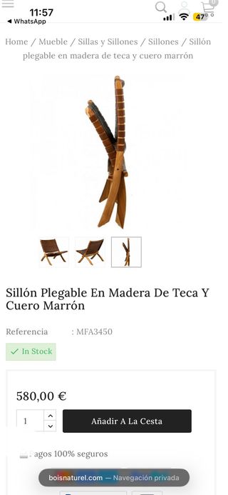 Sillón Plegable Teca y Cuero Marrón