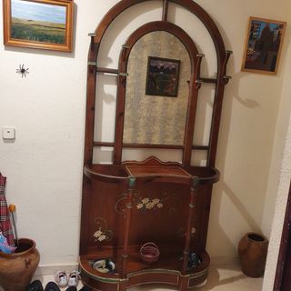 Mueble recibidor antiguo madera y cristal