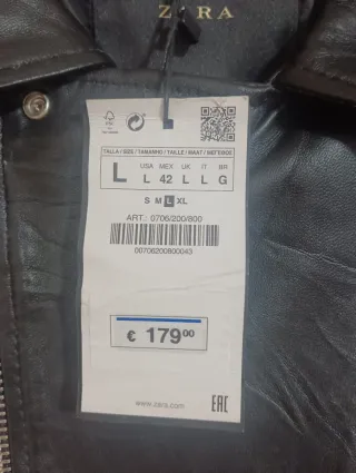 Chaqueta de cuero Zara Talla L sin estrenar