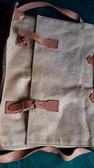 Bolso tela y piel natural