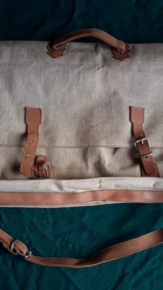 Bolso tela y piel natural