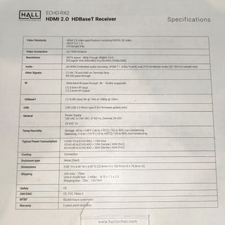 Receptor HALL HDBaseT HDMI 2.0 ECHO-RX2 Cat6 RJ-45
