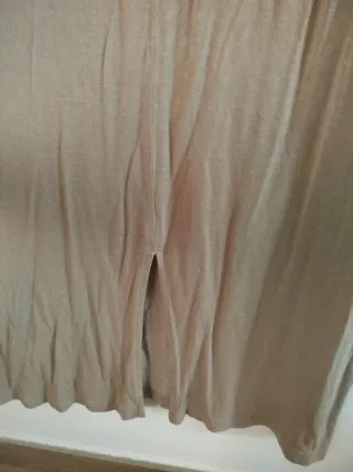 Vestido largo manga corta beige/marrón