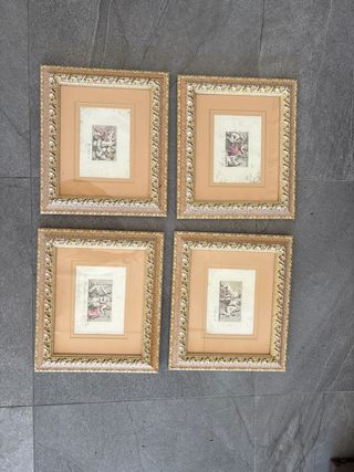 Set di 4 quadri antichi a matita