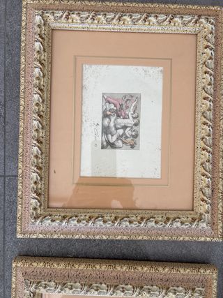 Set di 4 quadri antichi a matita