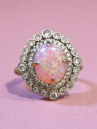 Anillo Vintage Ópalo Rosa y Circonitas