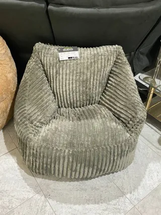 Sillón Puff de Pana Acanalada Gris NUEVO