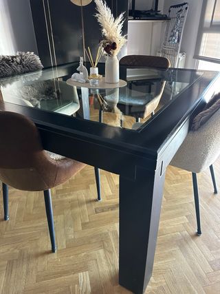 Mesa de centro cristal y madera