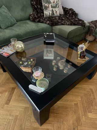 Mesa de centro cristal y madera
