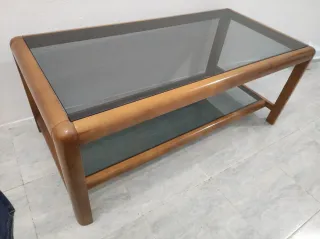 Mesa auxiliar madera y cristal