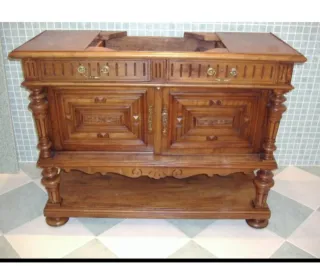 Mueble de baño madera y bronce