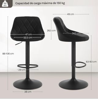 2 Sillas de Cocina Negras por 49€