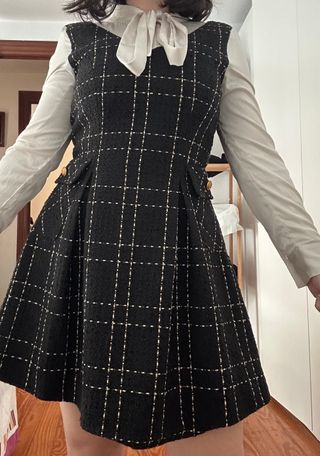 Vestido vintage cuadros blanco y negro