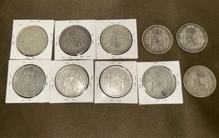 Gran lote de 63 Monedas Plata: 5, 100 y 2000 Ptas