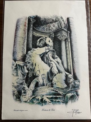 Coppia Litografie Roma - Fontana Barcaccia