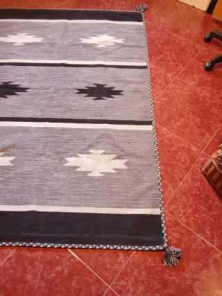 Alfombra Kilim Gris y Blanca