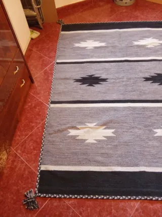 Alfombra Kilim Gris y Blanca
